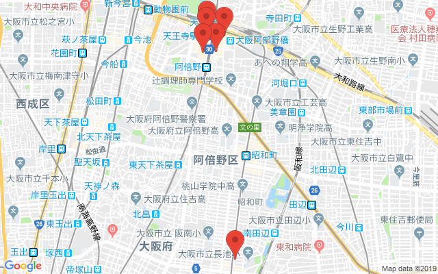 阿倍野区の保険相談窓口のマップ